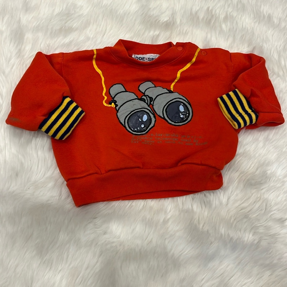 Doe spun Vintage Boys Grandpa Sweater Sweatshirt Red Binoculars Size 18 Months